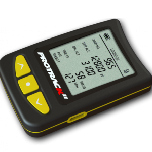 Protrack 2 audible altimeter with yellow buttons and screen.