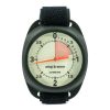 Barigo analog altimeter, 4000 meters fluorescent dial and black case. Velcro mounting. Shown from the front