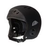 Gath Eva open face skydiving helmet, matte black color. Shown from the side