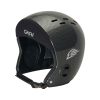 Gath Neo open face skydiving helmet, carbon print color. Shown from the side