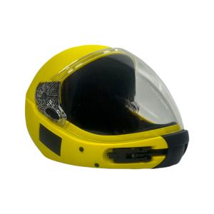 Square1 Kiss skydiving fullface helmet shown from the side with closed visor. Color: Yellow