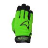 Akando Pro Gloves with green top and black leather bottom. Shown from the top