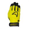 Akando Pro Gloves with yellow top and black leather bottom. Shown from the top