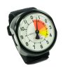 Viplo FT50 Analog Altimeter, 12000 feet white dial, with black case and Velcro mount. Shown from the side