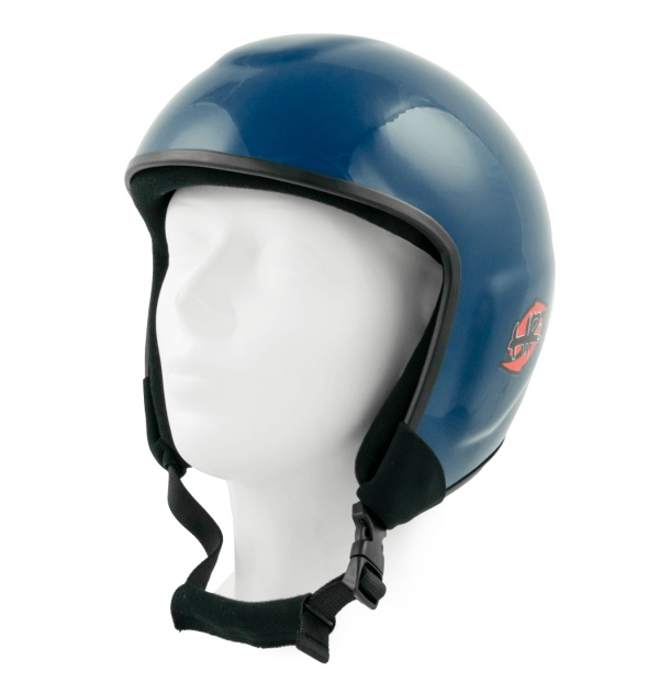 Blue SkySystems HR2 skydiving open face helmet. Shown from the front