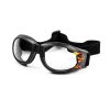 Cruiser Skydiving Goggles with clear lens and black frame with flames. Shown from the front
