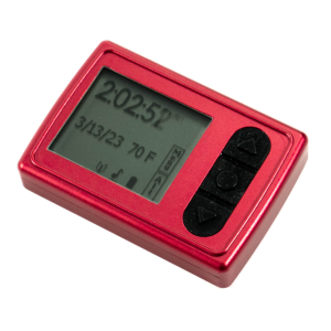 Alti-2 Atlas 2 altimeter with red case and black buttons.