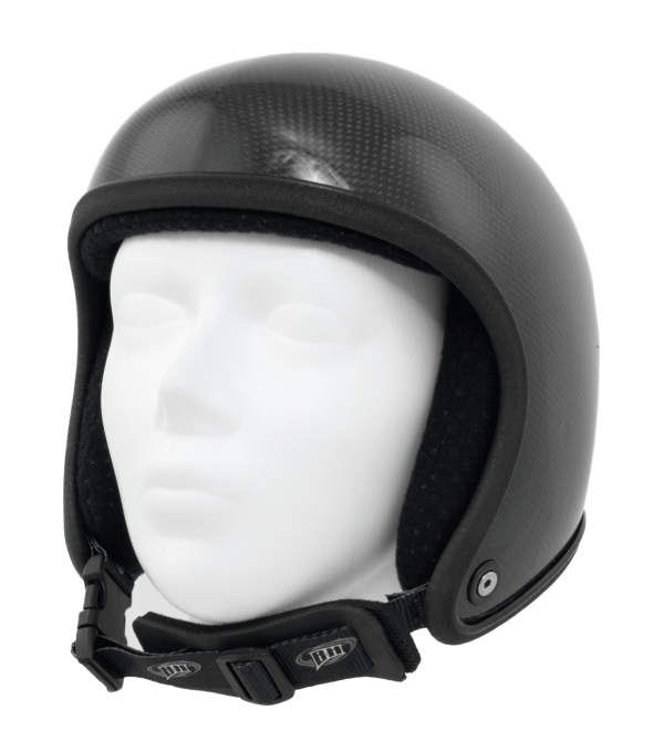 Bonehead Mindwarp open face skydiving helmet, shown from the front. Black carbon color