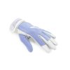 Akando Classic gloves with purple top, and white leather bottom. Shown from the side
