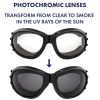 Birdz Eagle, round with photochromic clear to smoke lenses. Picture shows how they look before and after exposing to direct sunlight