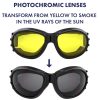 Birdz Eagle, round with photochromic yellow to smoke lenses. Picture shows how they look before and after exposing to direct sunlight