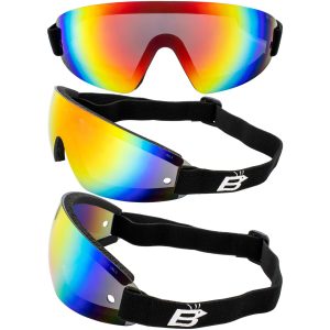 Birdz Wren Goggles, with Red mirror lenses. Picture shows them from 3 angles