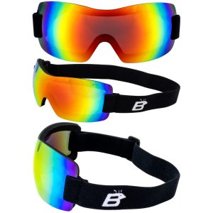 Birdz Wren Goggles, with Red mirror lenses. Picture shows them from 3 angles