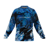 Blue graphic long sleeved jersey shown from the front.