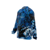 Blue graphic long sleeved jersey shown from the side.